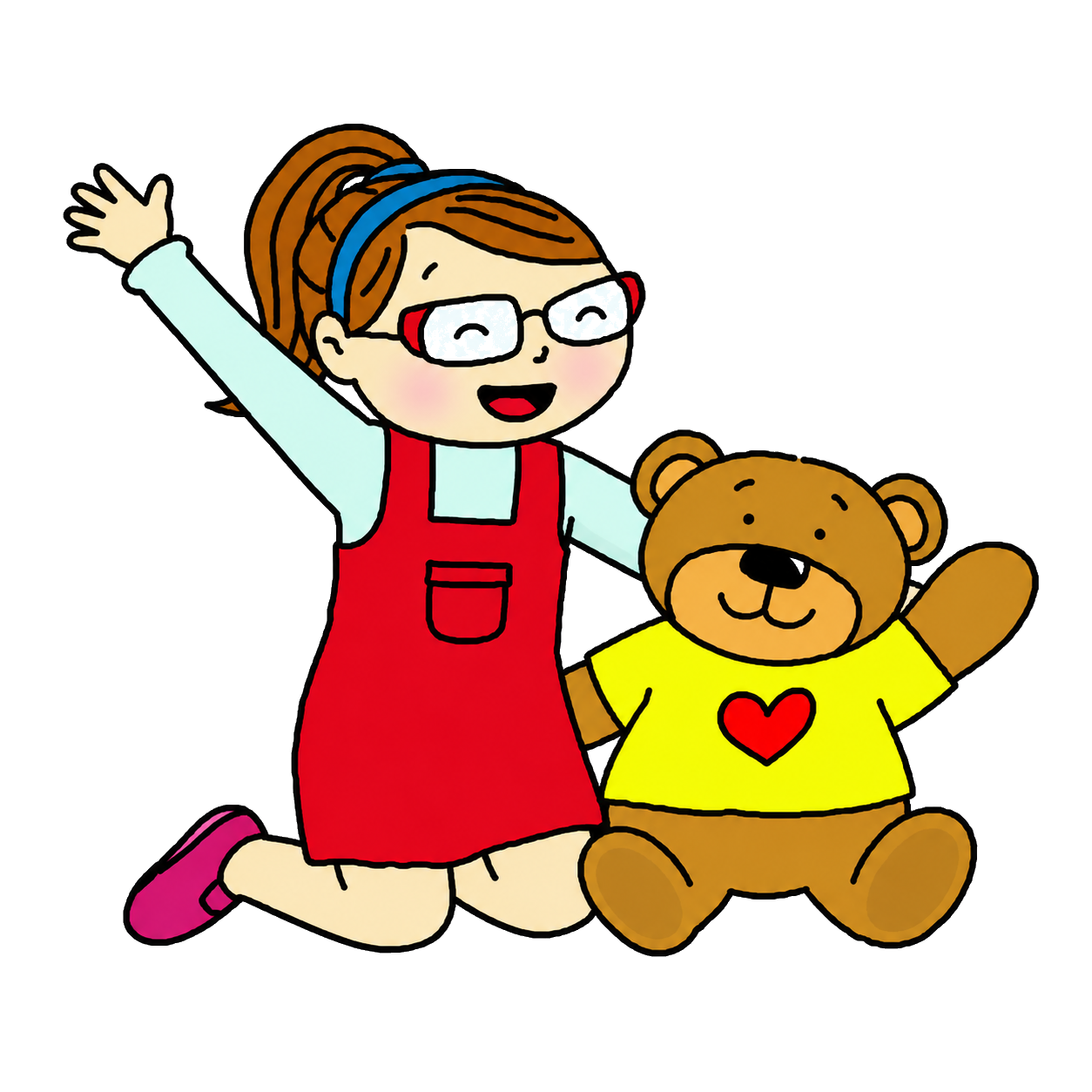 Emma & Teddy waving